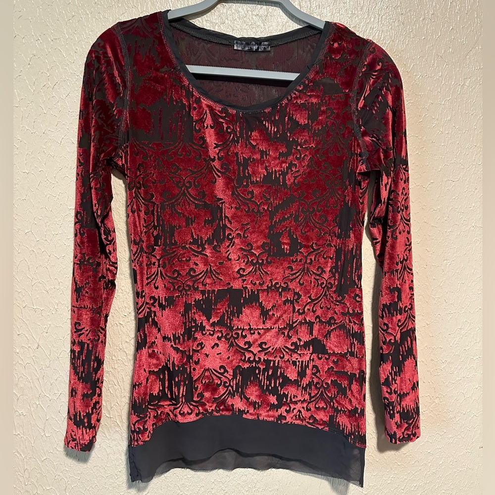 Fade Velvet Burnout Top Vintage Long Sleeve Size Medium‎